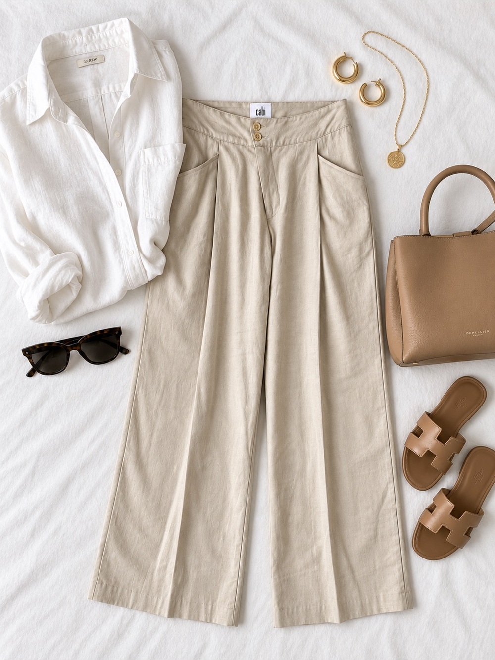 Cabi wide leg cream linen pleat front trouser minimalist quiet luxury size 8